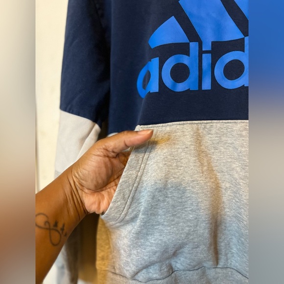 Adidas Boy's Fleece Hoodie Sweatshirt - Navy/Gray - Size Large (14 - 16) - Picture 3 of 6